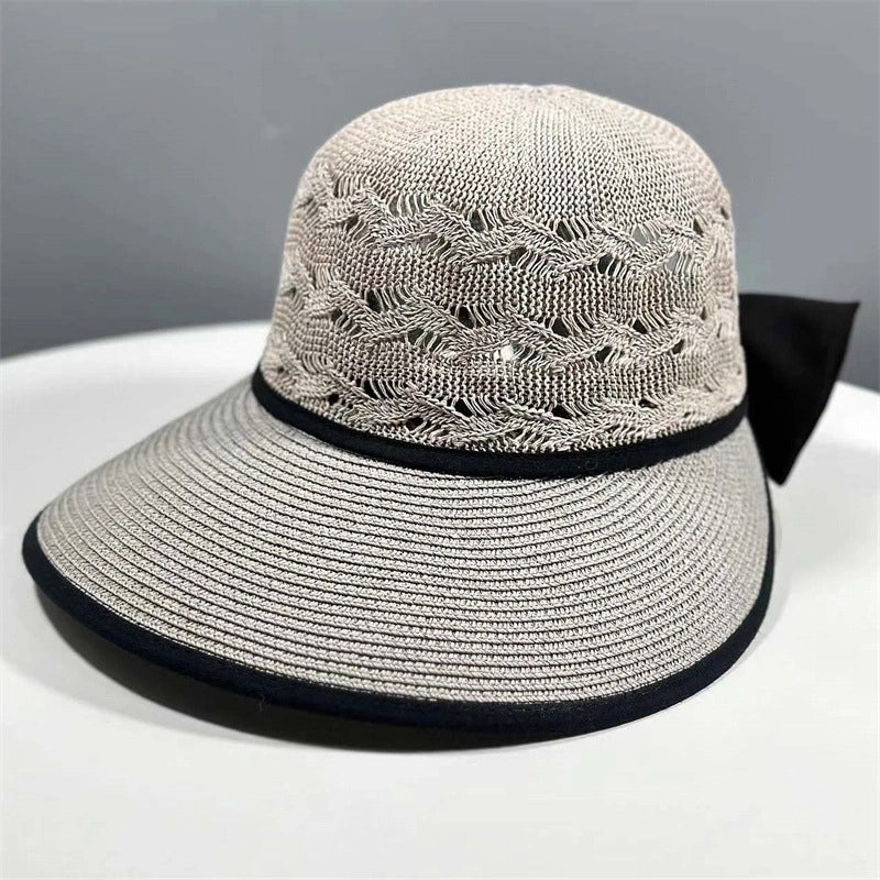 Women's Elegant Pastoral Minimalist Solid Color Bowknot Hollow Out Wide Eaves Sun Hat