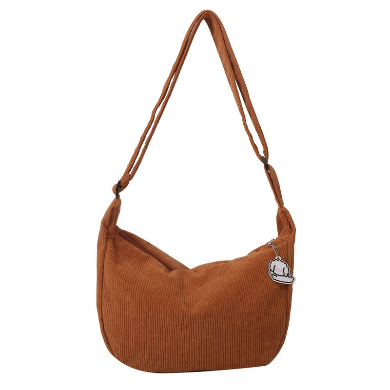 Women's Large Corduroy Solid Color Streetwear Dumpling Shape Zipper Shoulder Bag