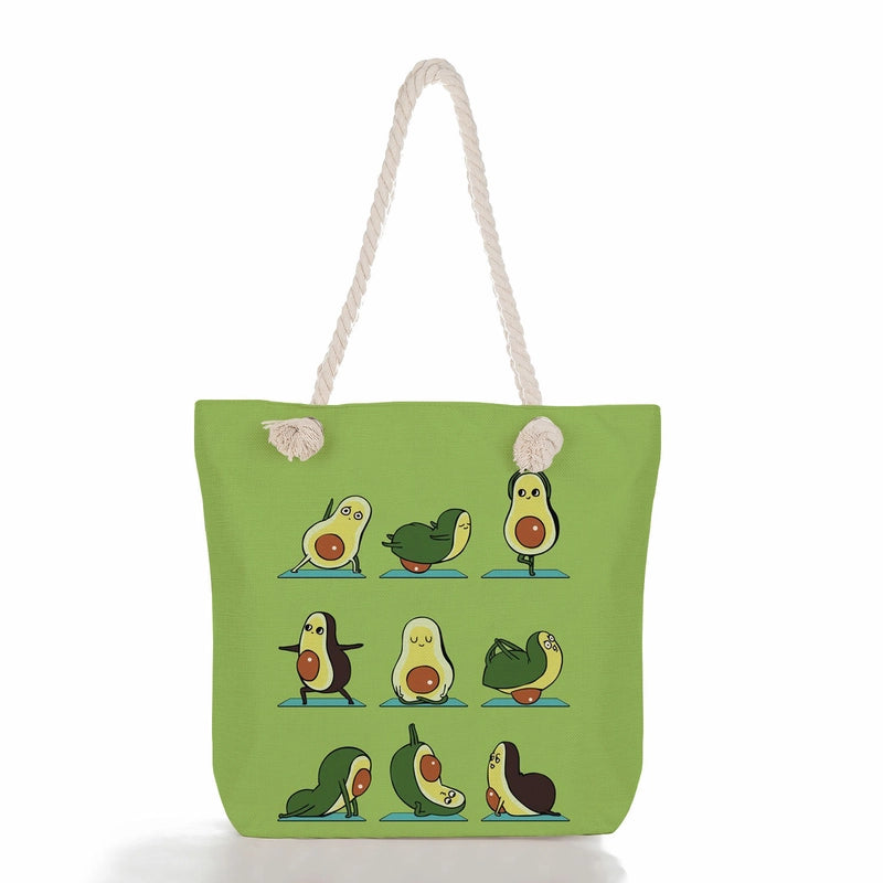 Women's Medium Linen Fruit Cute Classic Style Square Zipper Tote Bag Beach Bag