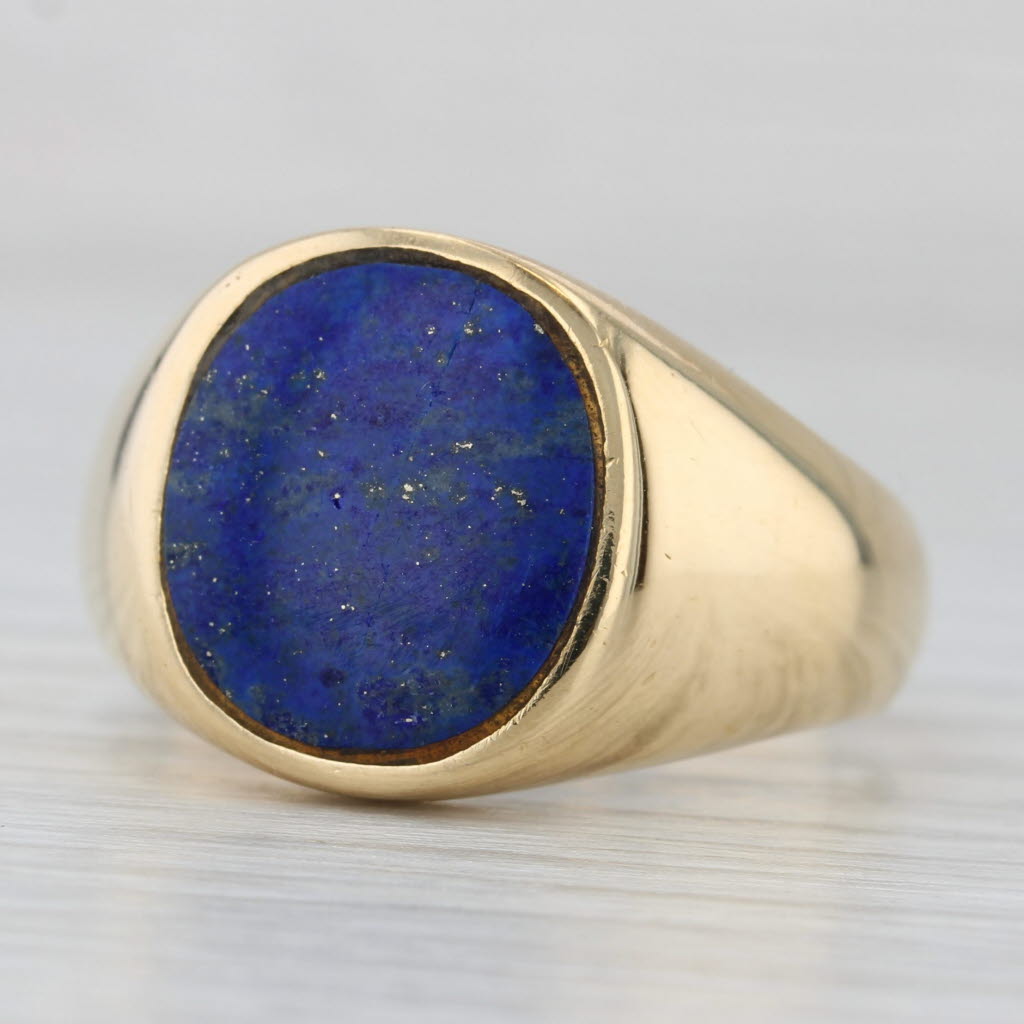 Lapis Lazuli Oval Blue Stone Ring 18k Yellow Gold Size 11.25