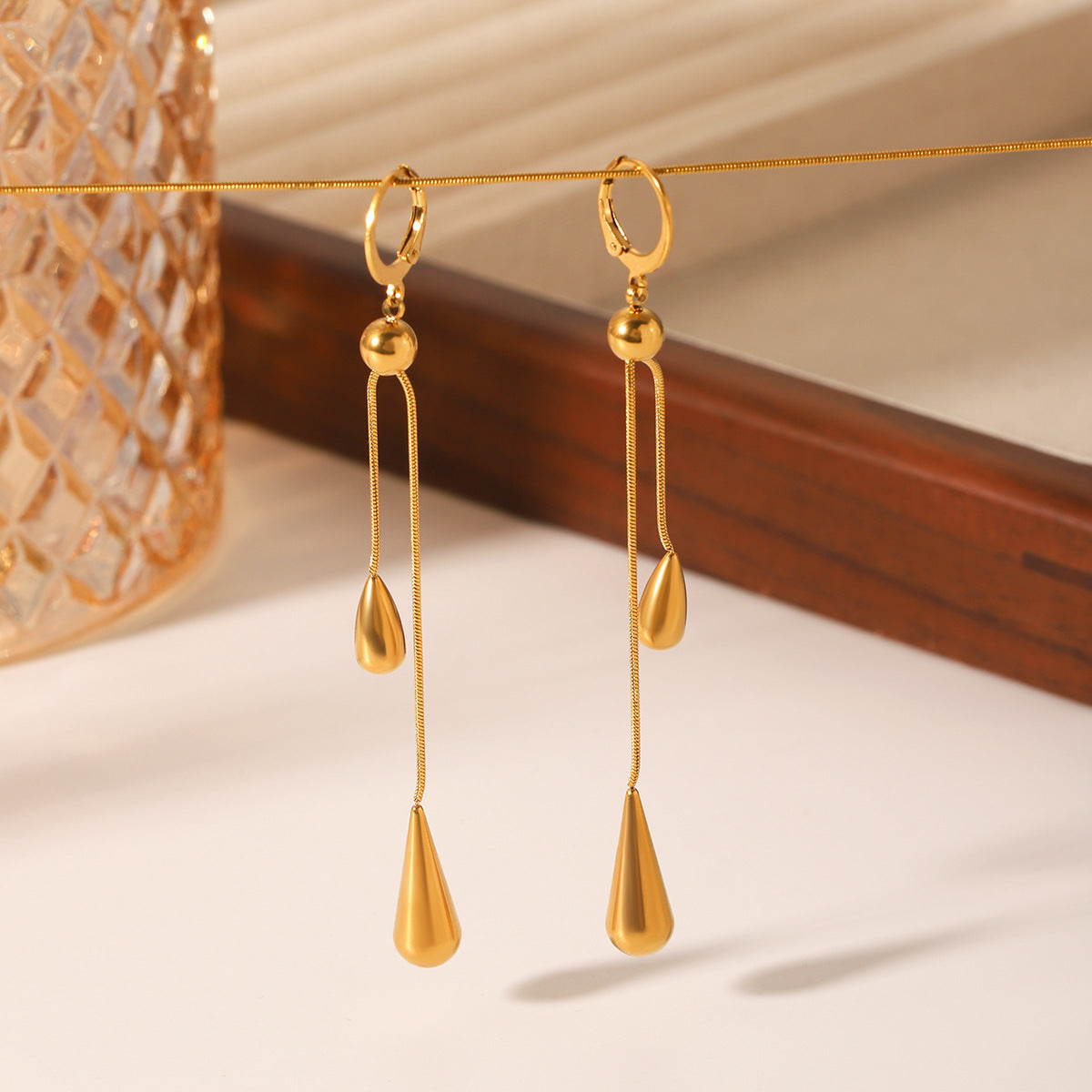 18K Gold Stainless Steel Tassel Earrings Water Drop Earrings Ins Style Niche Design Earrings