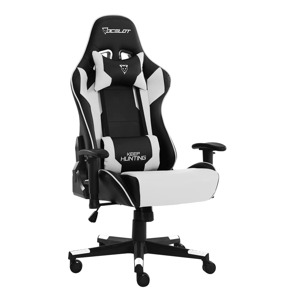 OCELOT GAMING Silla Gamer OGS-01, Base de plástico con descansa Brazos Ajustables y un ángulo de inclinación máxima de 155°, Incluye cojín Lumbar y Cervical - Soporta hasta 150Kg