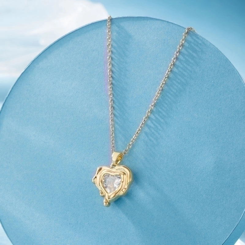 Stainless Steel Titanium Steel 18K Gold Plated Elegant Plating Inlay Cross Heart Shape Flower Zircon Pendant Necklace