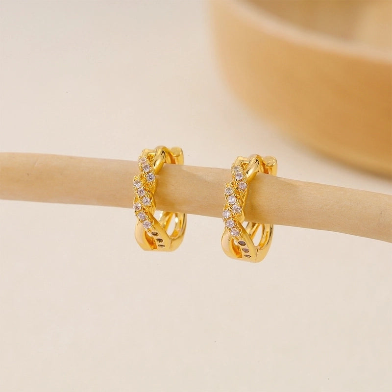 1 Piece IG Style Minimalist Geometric Inlay Copper Zircon Earrings