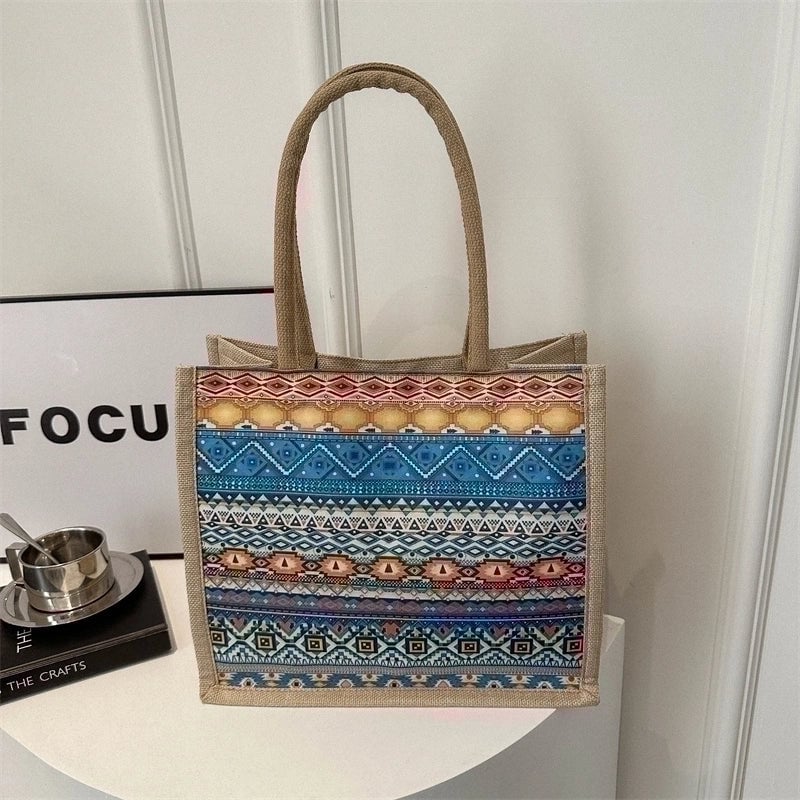Women's Linen Color Block Classic Style Square Magnetic Buckle Shoulder Bag