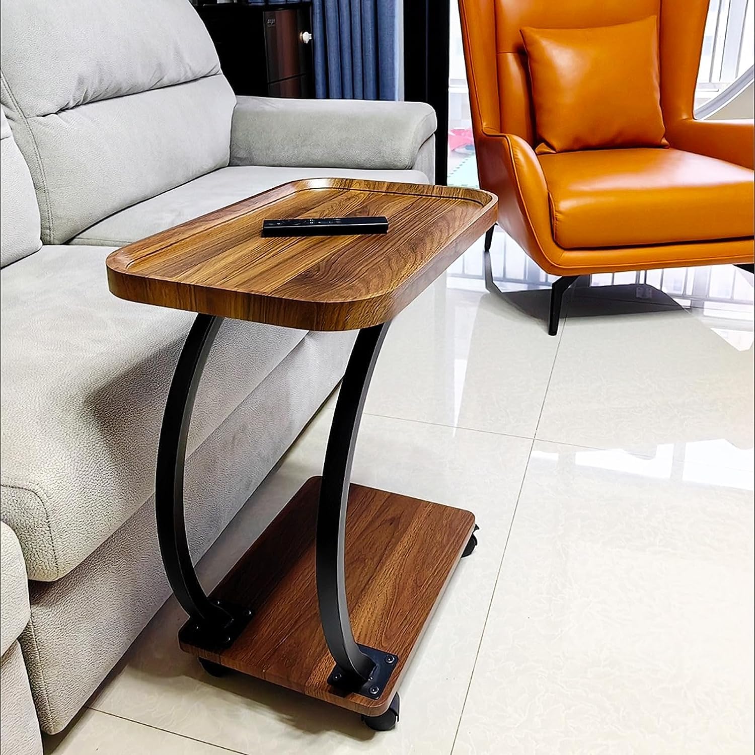 C Shaped Side Tables With 360° Universal Wheel. Small Coffee End Side Table