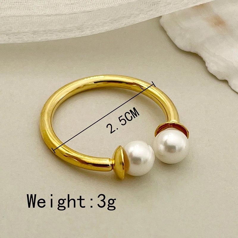 Elegant Baroque Style Modern Style Round Palm 304 Stainless Steel Pearl 14K Gold Plated Asymmetrical Inlay Rings