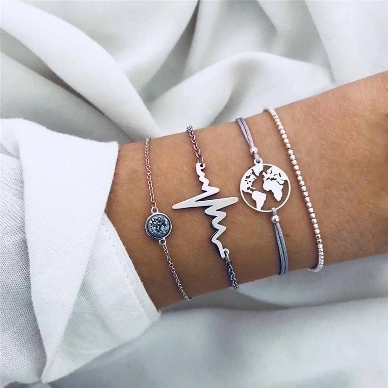 Casual Retro Minimalist Letter Rainbow Moon Stainless Steel Alloy Beaded Drawstring Inlay Artificial Diamond Gold Plated Silver Plated Bracelets