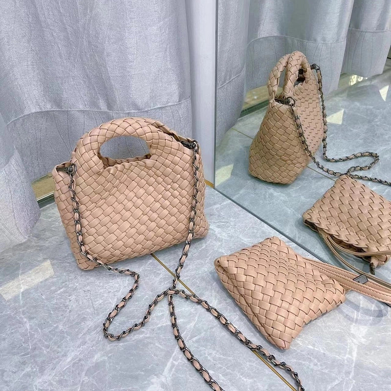 Women's Small Pu Leather Solid Color Streetwear Weave Square Open Crossbody Bag
