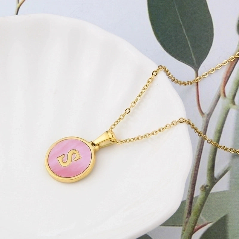 Minimalist Letter Titanium Steel Shell 18K Gold Plated Plating Inlaid Shell Necklace