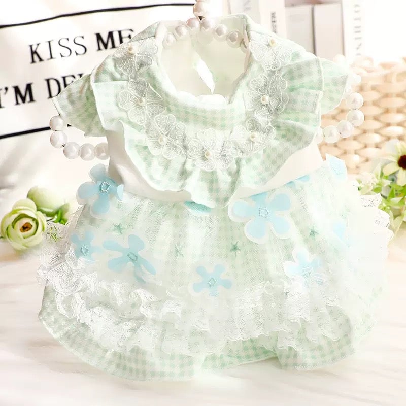 Plaid Flower Decor Tulle Dog Cat Dress