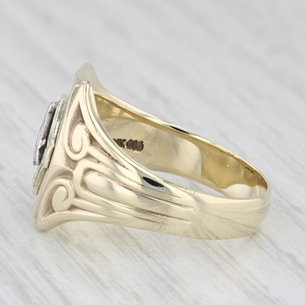 Vintage Masonic Signet Ring 10k Yellow Gold Blue Lodge Square Compass Size 9.75