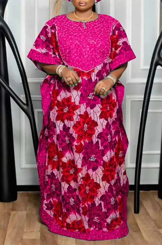 Vintage Casual Printed Bat-wing Sleeve Party Printed Loose Maxi Dress