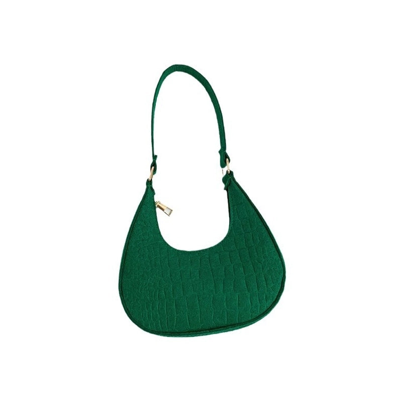 Women's Small Felt Cloth Solid Color Streetwear Sewing Thread Dumpling Shape Zipper Shoulder Bag