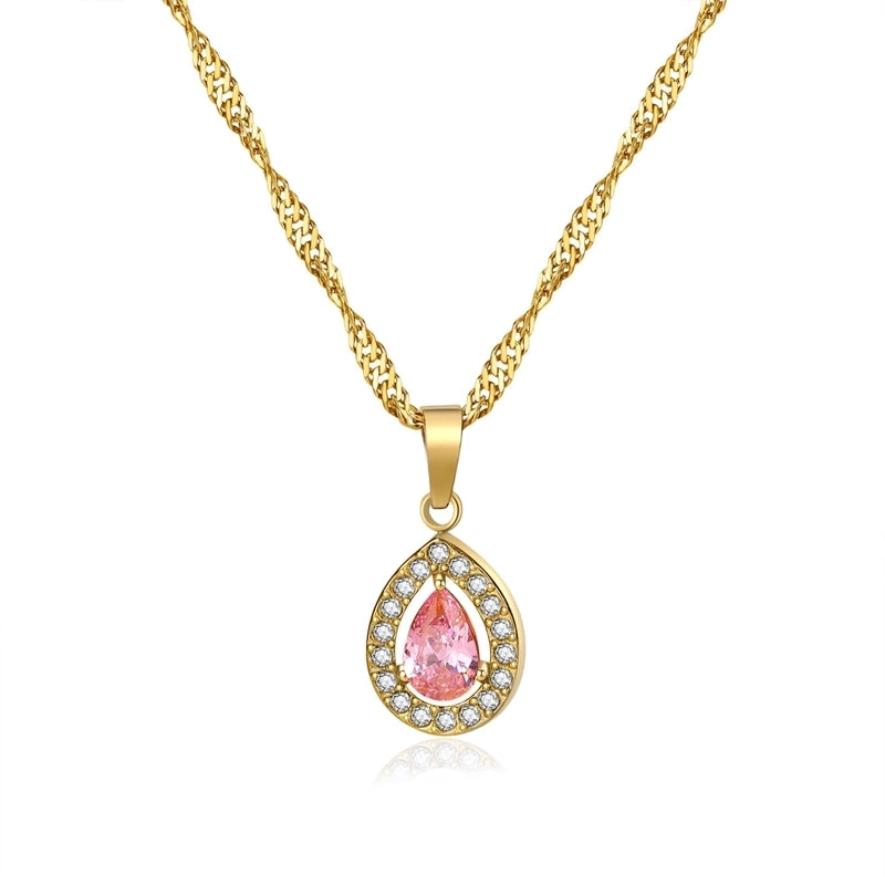 Titanium Steel Minimalist Classic Style Inlay Water Droplets Zircon Pendant Necklace