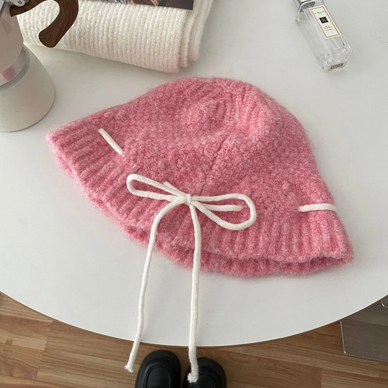 Women's Casual Sweet Bow Knot Spandex Polyester Acrylic Knitted Scarf Hat Gloves