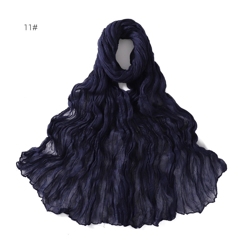 Spring And Autumn Pure Color Silk Yarn Twist Wrinkle Cotton And Linen Breathable Thin Scarf Female Cover Scarf In Stock