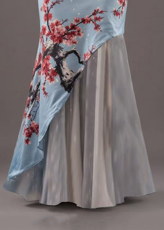 New Blue Asymmetrical Print Patchwork Skirts Summer