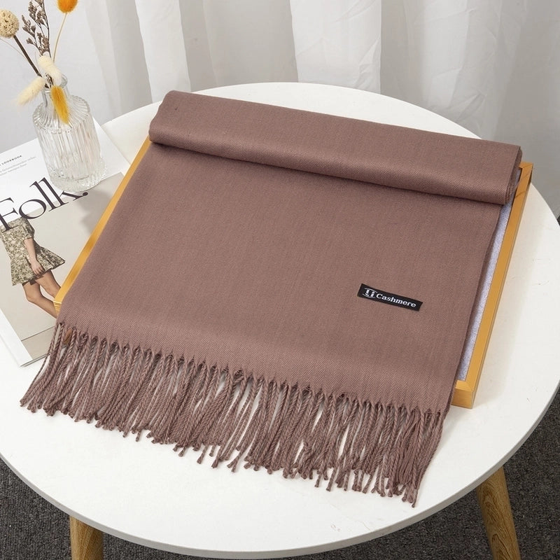 Women's Minimalist Solid Color Imitation Cashmere Tassel Scarf