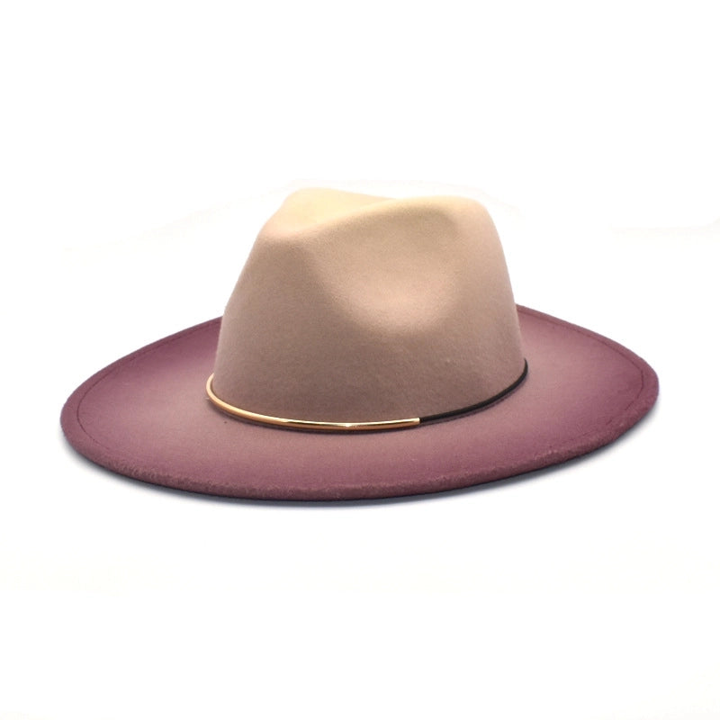 New Woolen Hat Women's Autumn And Winter Flat-brimmed Big-brimmed Hat Couple's Hat Color-changing Retro Jazz Hat Men