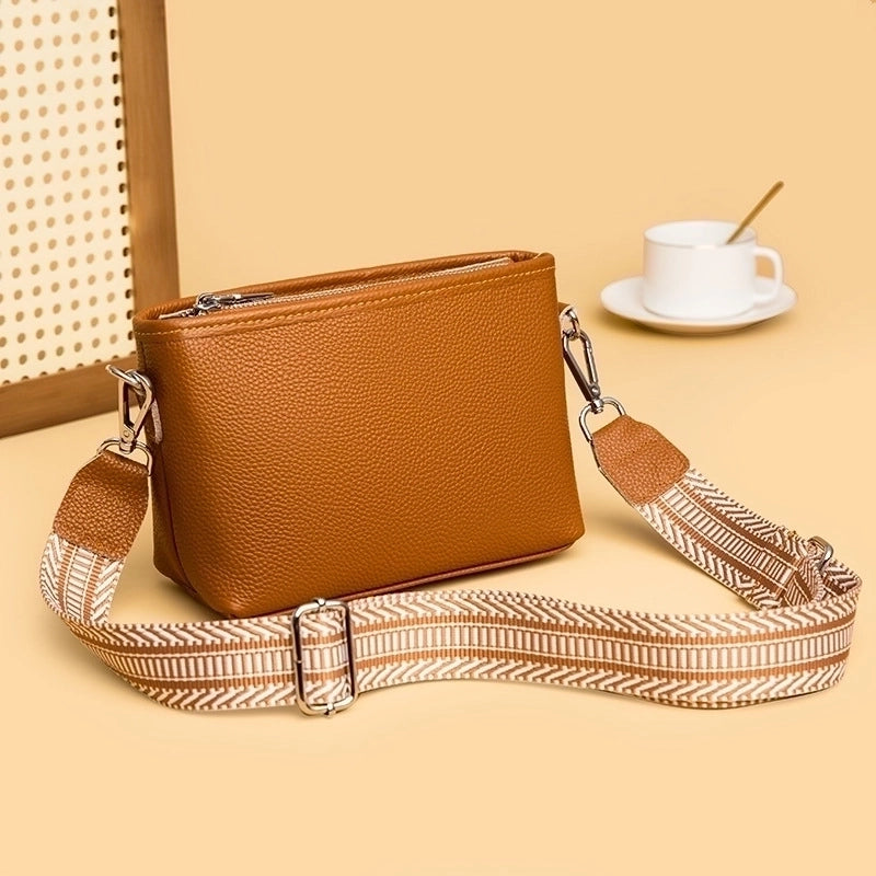 Women's Leather Stripe Solid Color Basic Square Zipper Square Bag