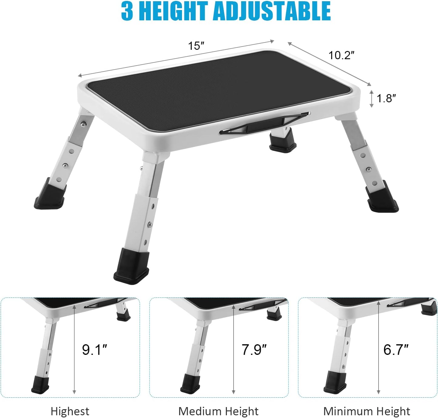 Height-Adjustable Step Stool with Non-Slip Platform