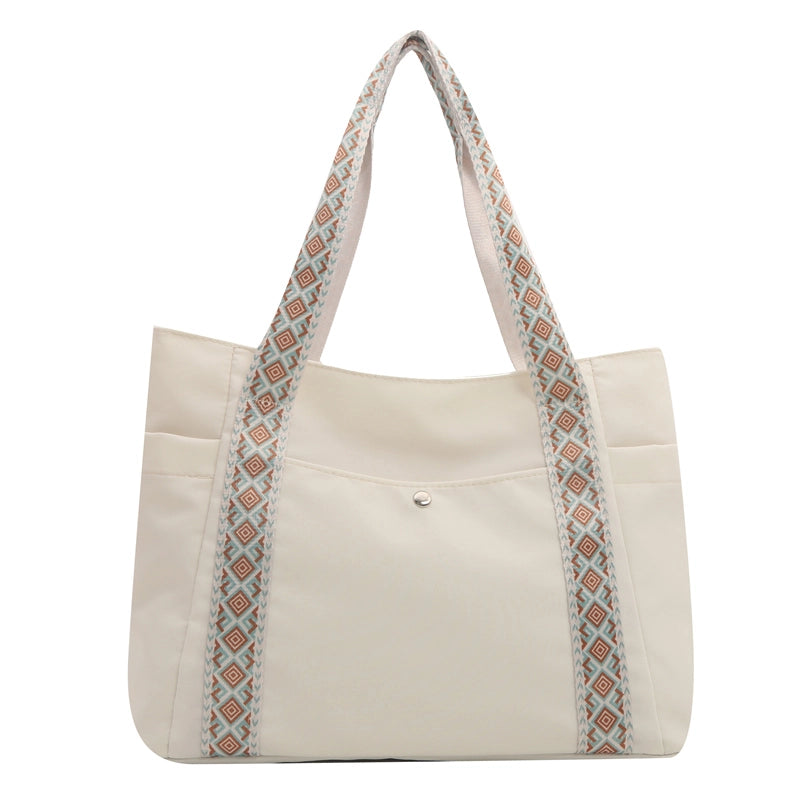 Women's Canvas Solid Color Basic Zipper Tote Bag