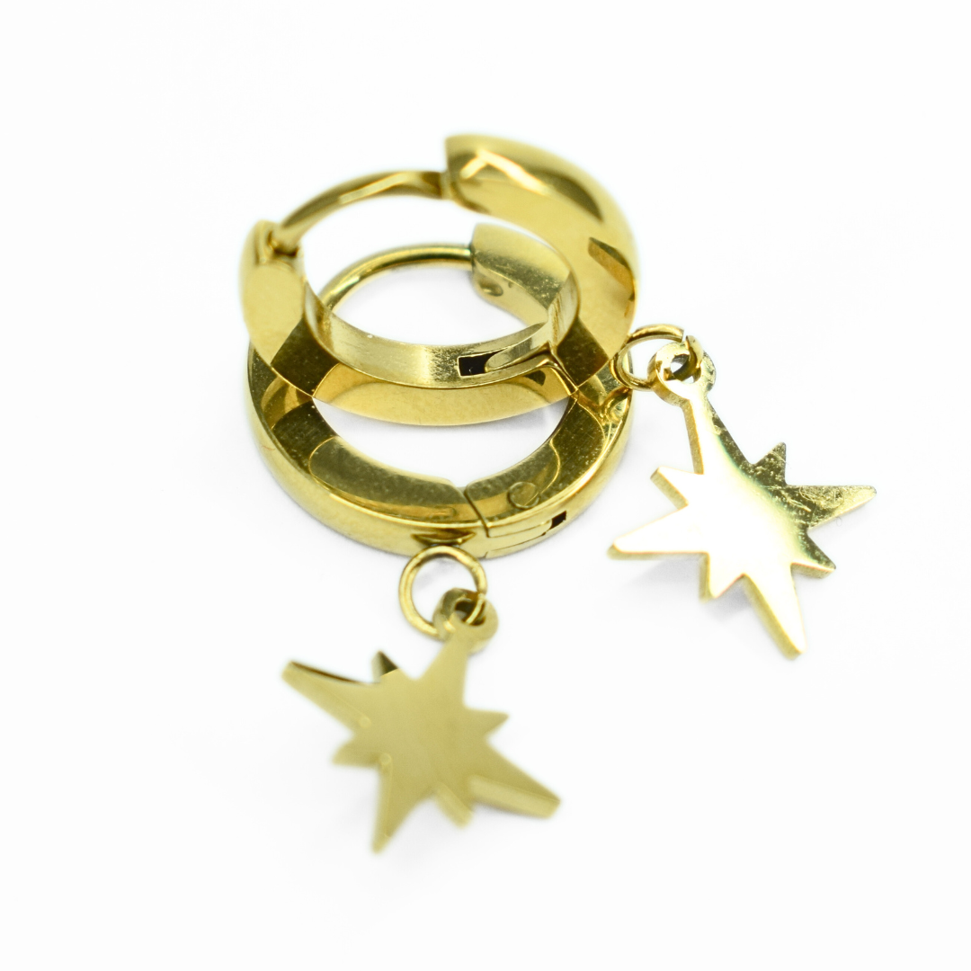 Hanging star hoops - Gold