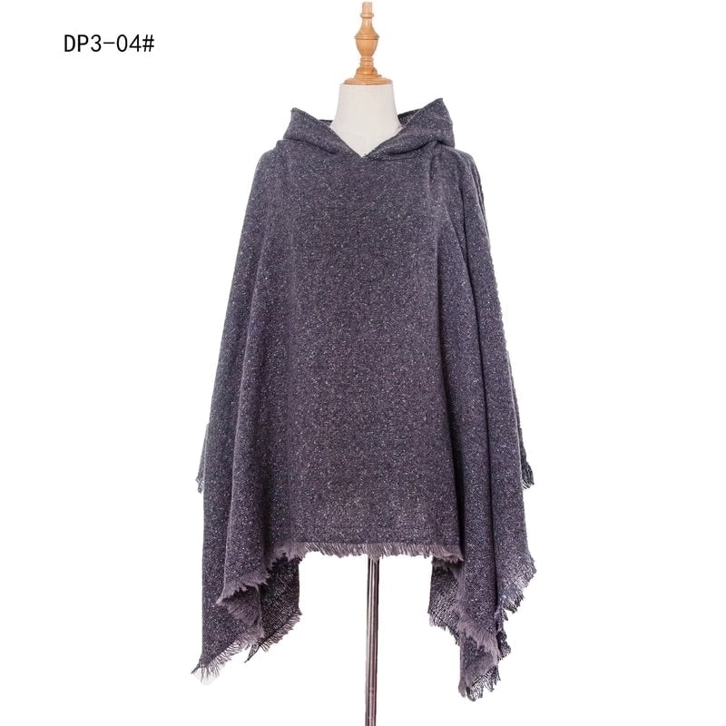 Direct Style New Shawl Ladies Autumn And Winter Flower Pure Black Pullover Hat Cape