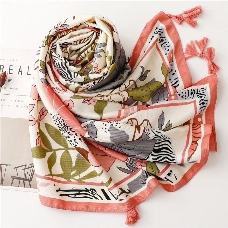 Women's Fashion Leaf Flower Polyester Silk Scarves
