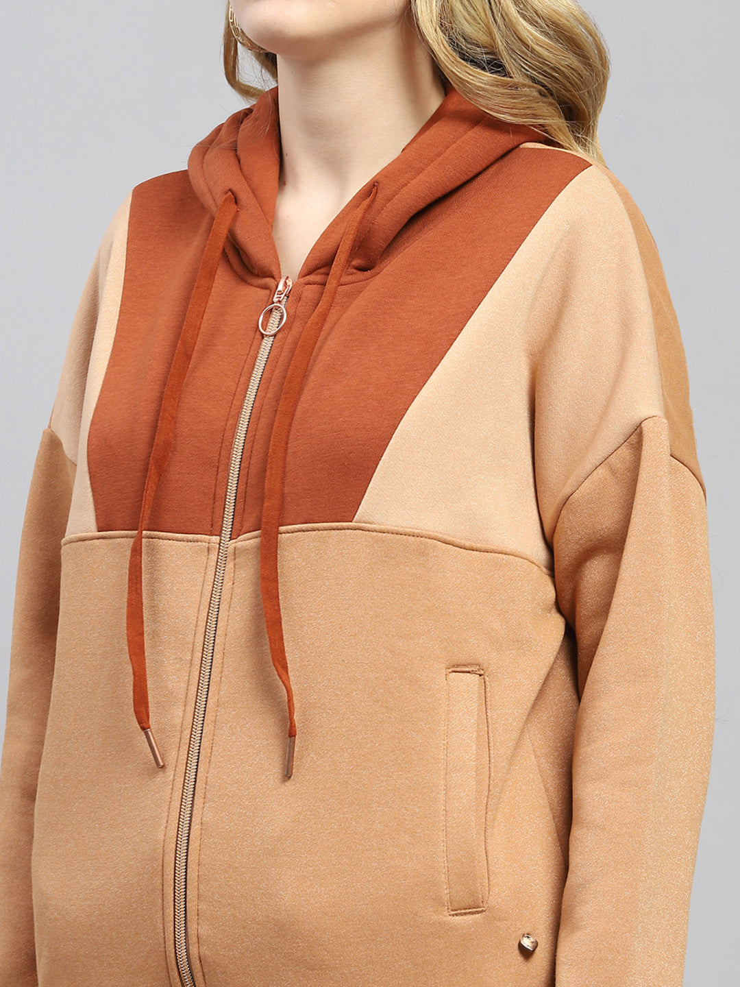 Women Rust Solid Hooded Full Sleeve Tracksuit