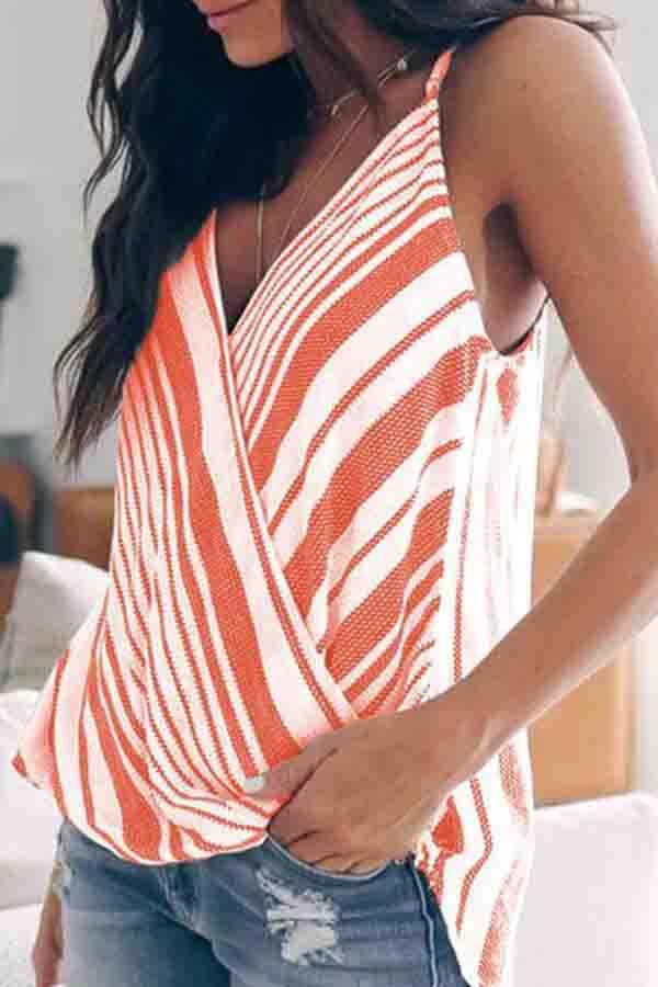 Sleeveless Striped Spaghetti Strap Casual Wear Vest