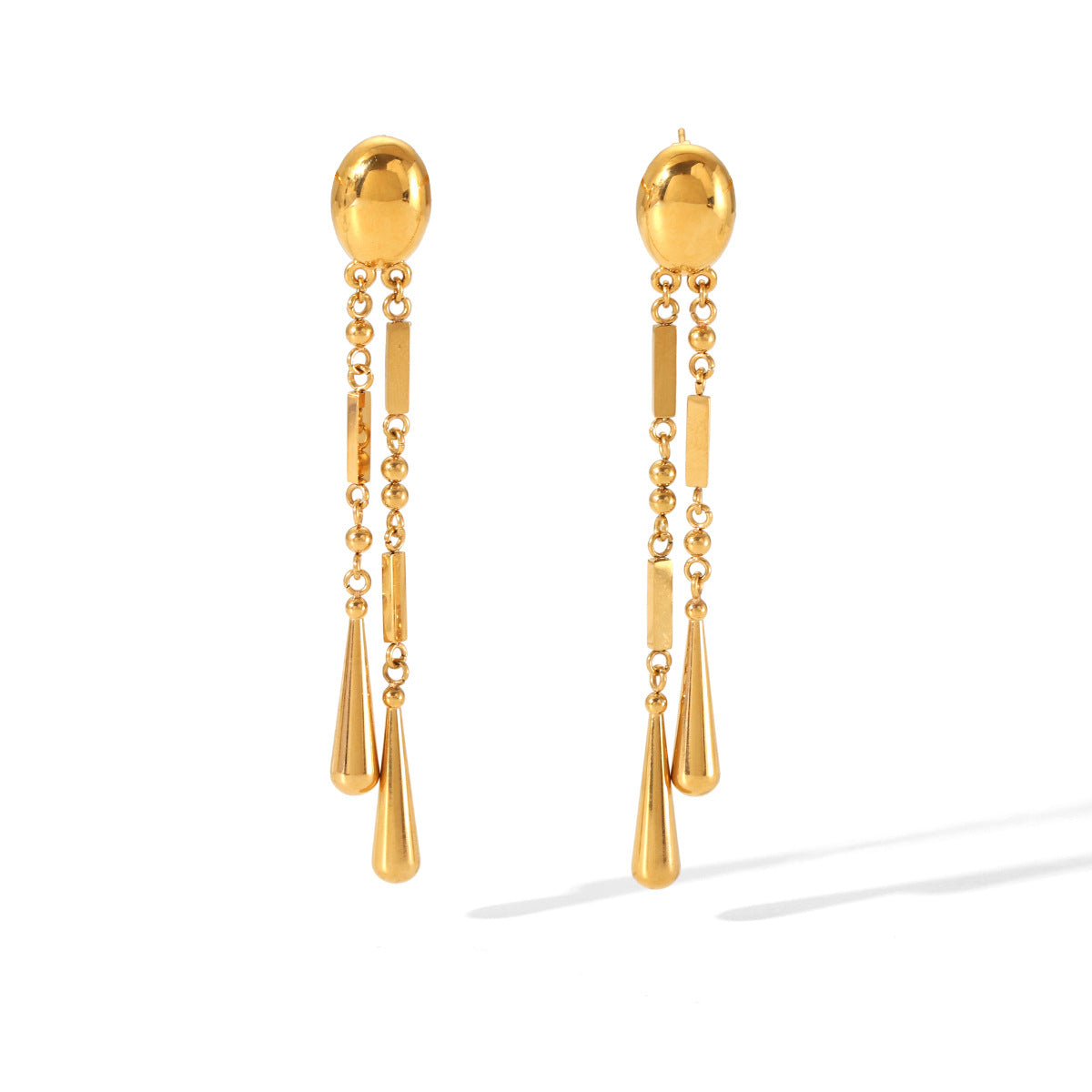 Stainless Steel Oval Earrings Design Round Beads Square Water Drop Tassel Earrings Female Earrings