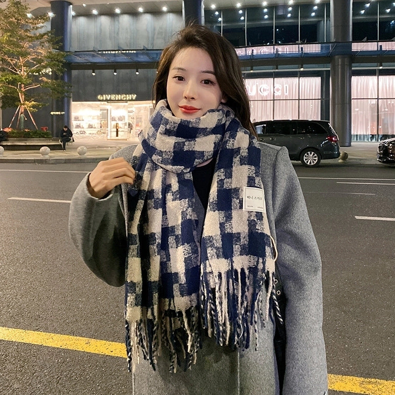 In Stock New Large Plaid Scarf Women's Autumn And Winter Warm Long Thickened All-matching Shawl Men's Scarf
