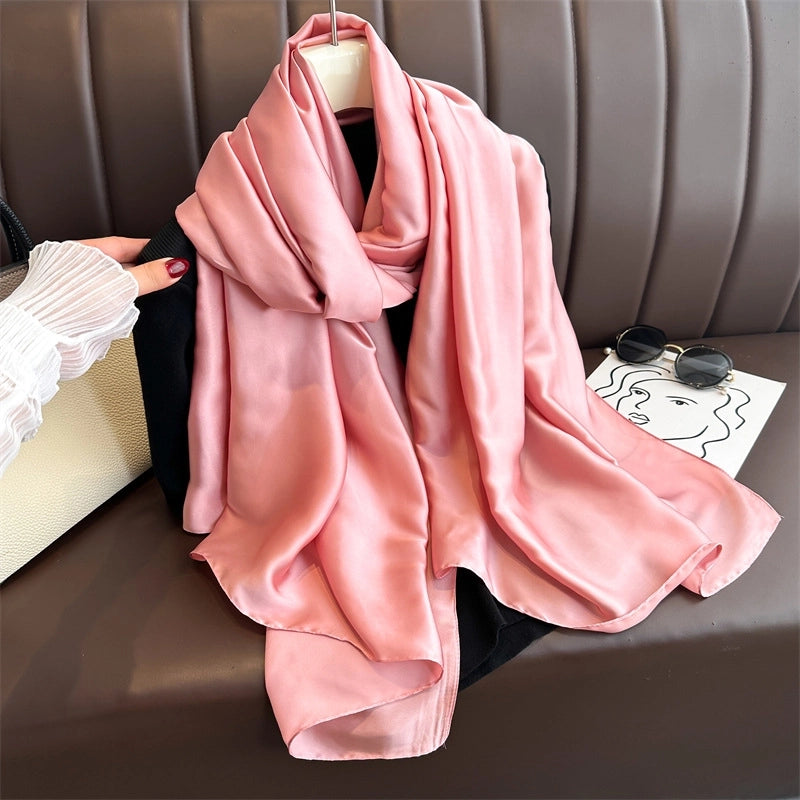 Spring And Summer Solid Color Simple Long Silk Scarf Scarf Women's Beach Scarf Middle East Scarf  Satin Imitation Silk Scarf