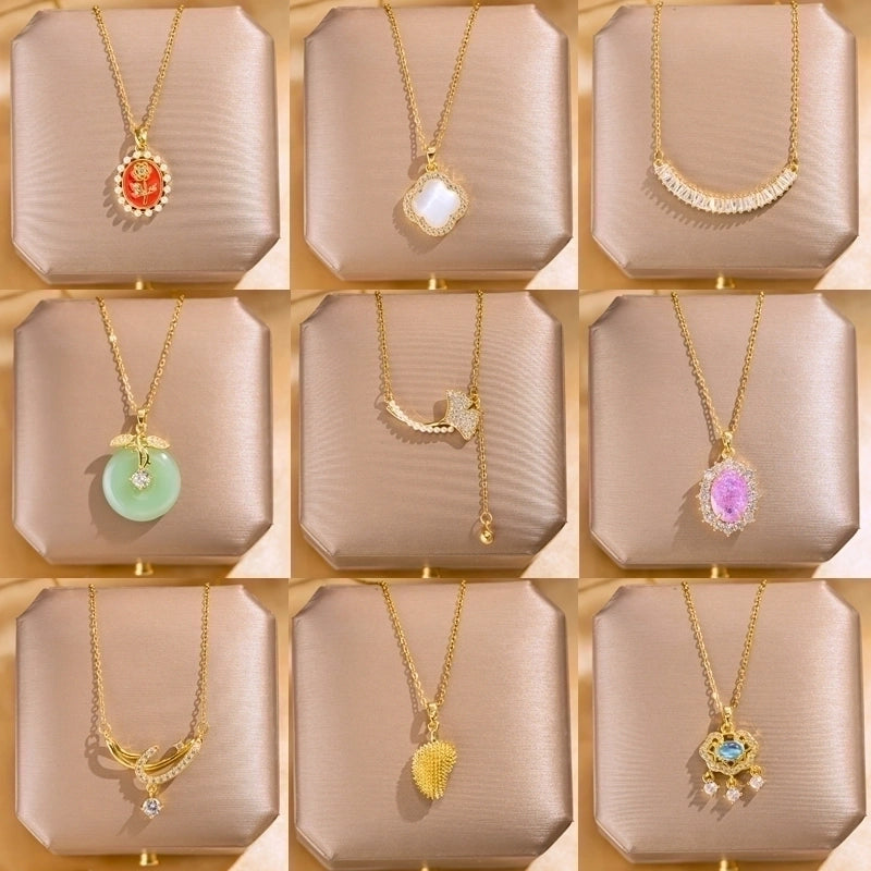 Elegant Lady Streetwear Geometric Flower Butterfly 304 Stainless Steel Acrylic Zircon 18K Gold Plated Inlay Pendant Necklace