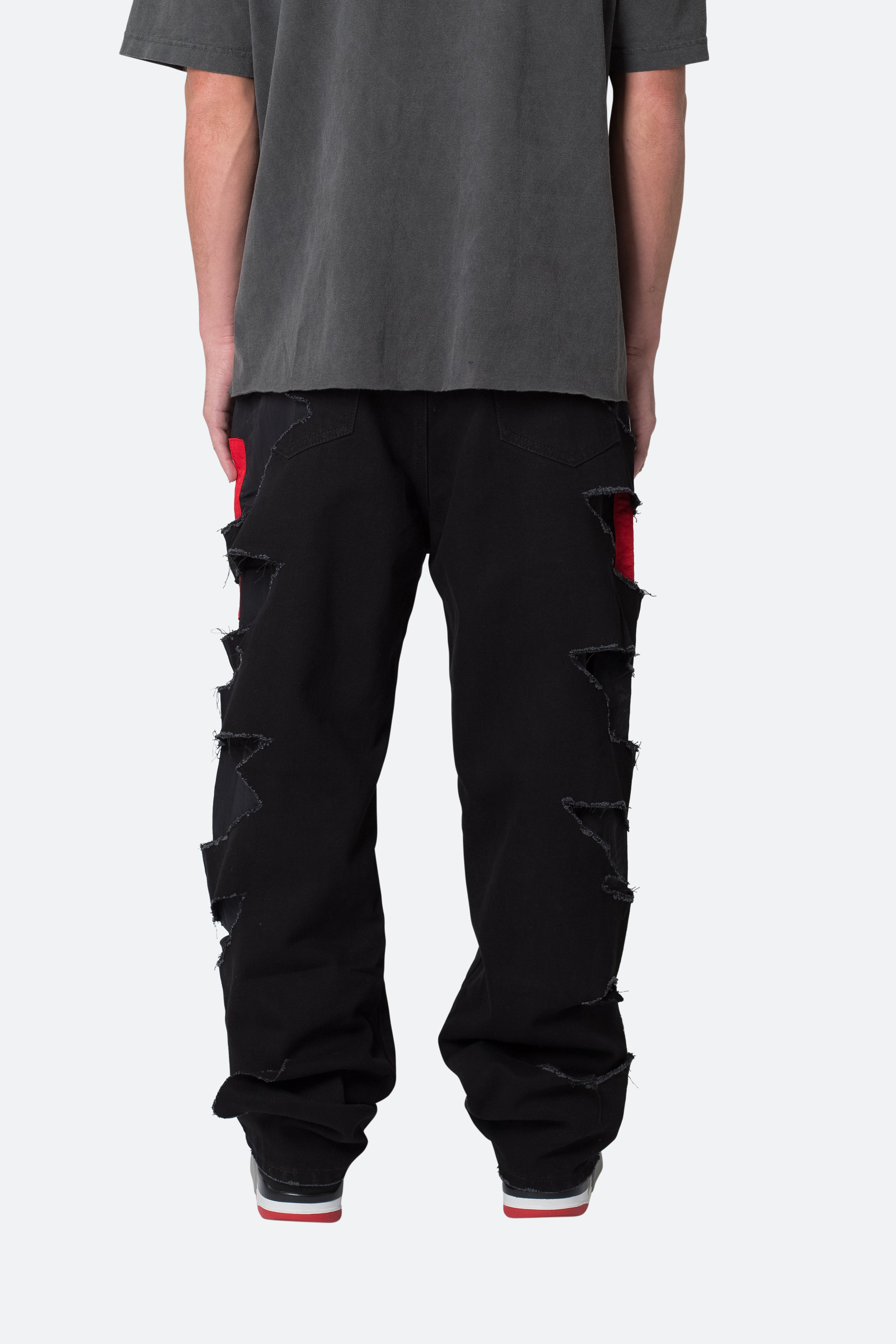 Ultra Baggy Track Lined Denim - Black/Red