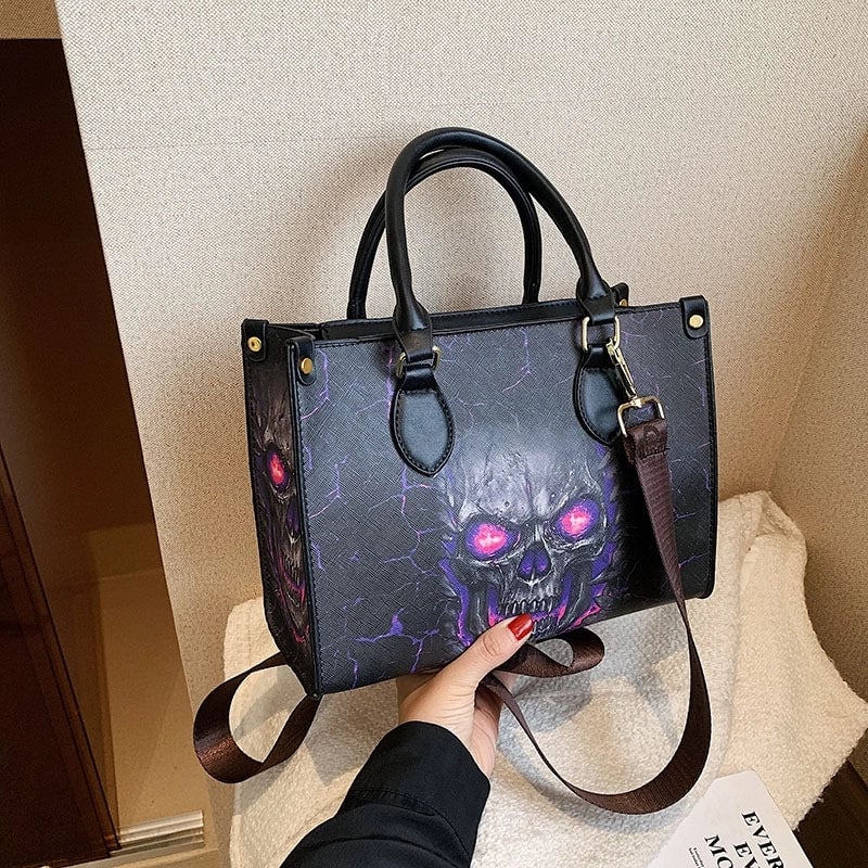 Halloween Women's Small Pu Leather Solid Color Skull Classic Style Square Zipper Tote Bag