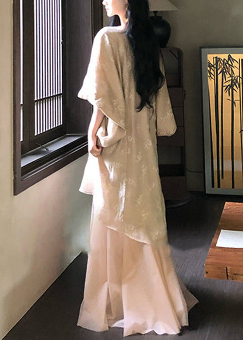 Loose V Neck Tulle Patchwork Cotton Robe Dresses Batwing Sleeve