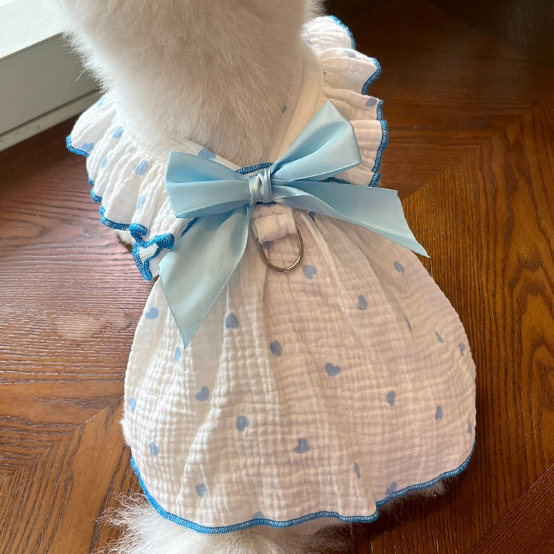 Cute Sweet Cotton Heart Shape Bow Knot Pet Clothing