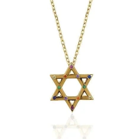 Rainbow Crystal Star of David Necklace