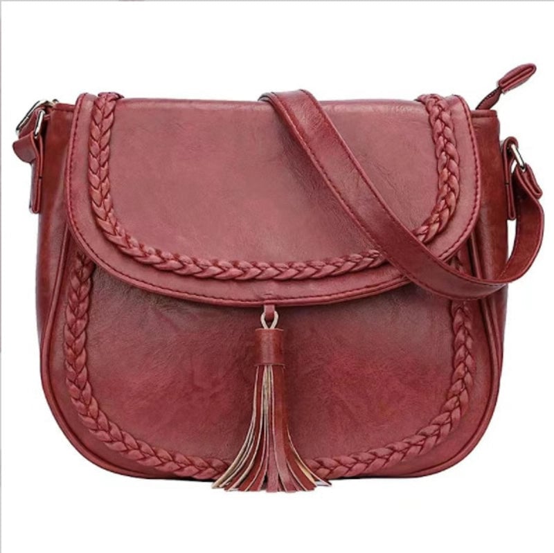 Women's Pu Leather Solid Color Classic Style Shell Zipper Shoulder Bag Saddle Bag