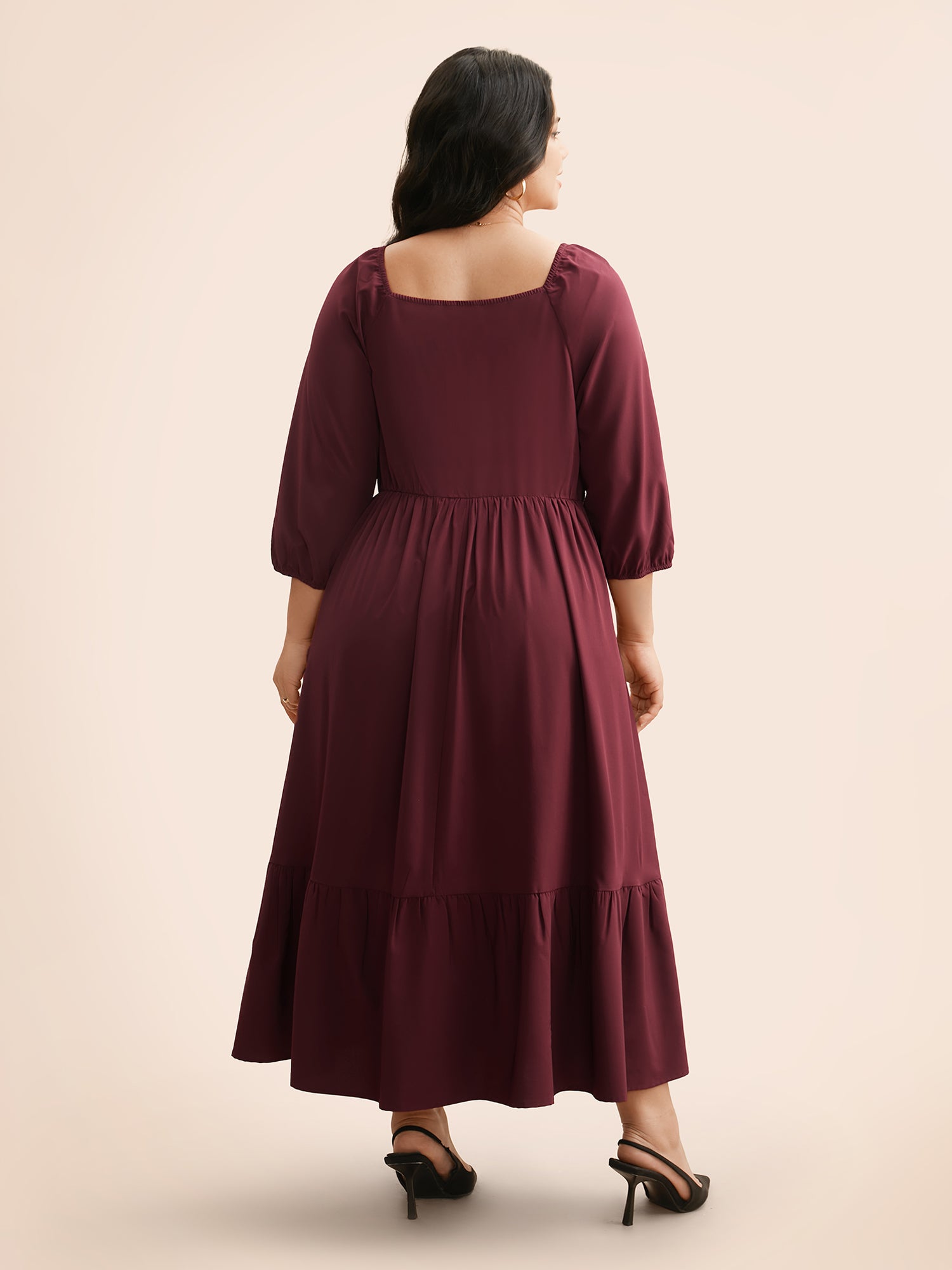 Heart Neckline Woven Ribbon Midi Dress