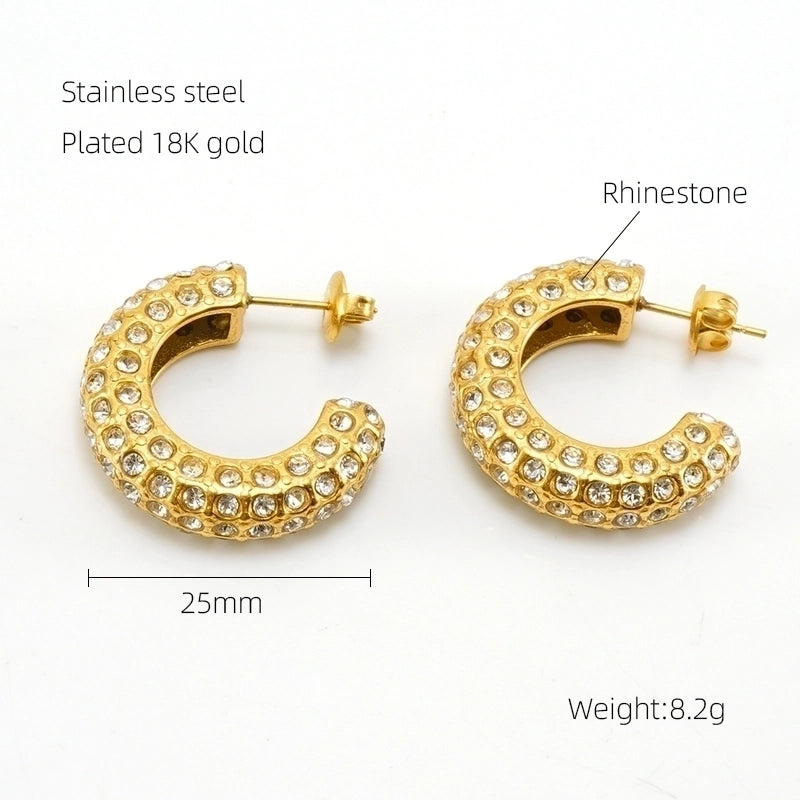 1 Pair Elegant Glam Shiny C Shape Plating Inlay Stainless Steel Pearl Zircon 18K Gold Plated Ear Studs