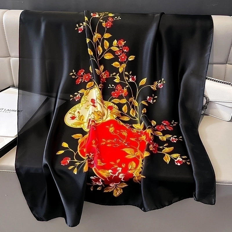 Women's Elegant Minimalist Flower Satin Silk Scarf