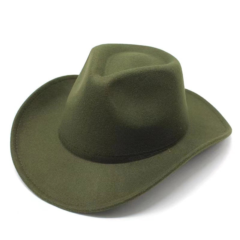 Top Hat Western Cowboy Hat Rolled Eaves Bump Top Retro Riding Hat Men's And Women's Woolen Felt Hat