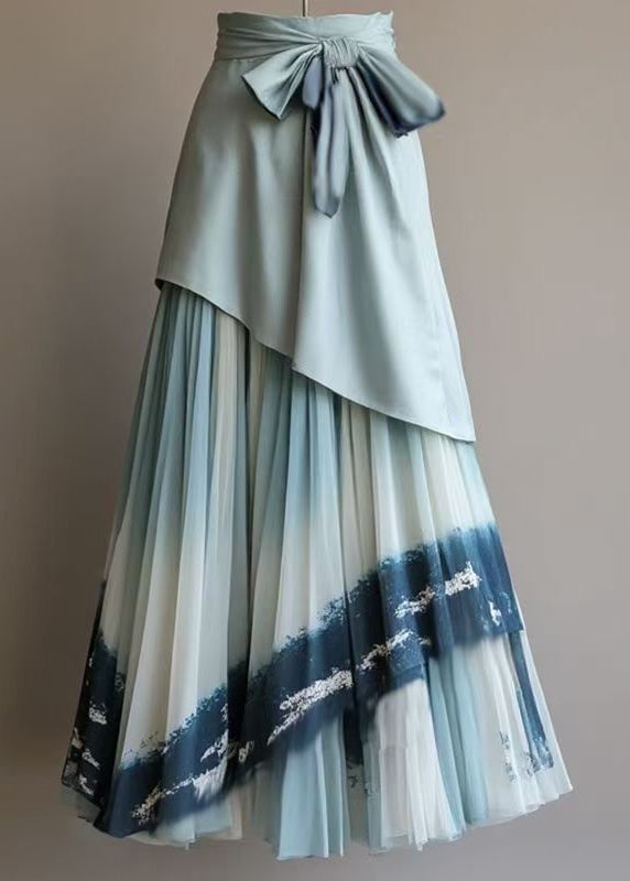 New Blue Wrinkled Patchwork Chiffon Skirt Summer