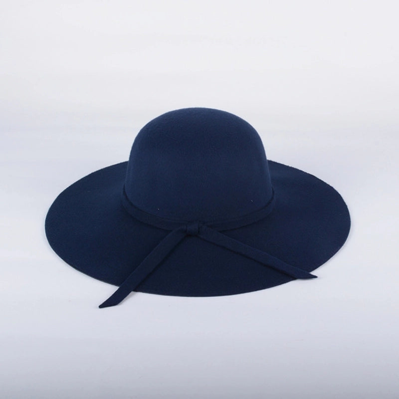 Black Retro Big Brim Hat Woolen Hat Female Autumn And Winter Trendy Casual Dome Top Hat Female