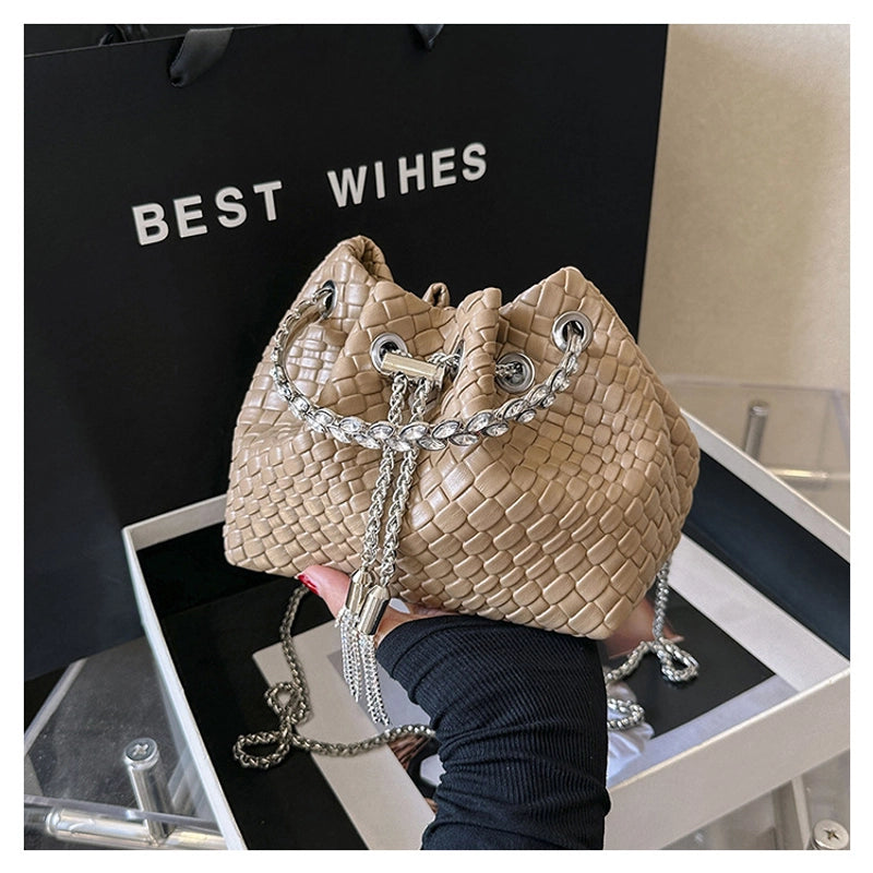 Women's Small Pu Leather Solid Color Streetwear Bucket String Crossbody Bag