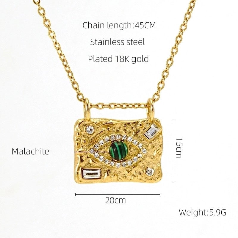 Stainless Steel 18K Gold Plated Retro Plating Inlay Oval Eye Gem Pearl Pendant Necklace Long Necklace